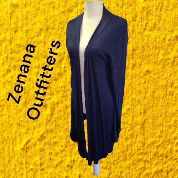Zenana Outfitters Navy Draped Open Front Cardigan - Picture 1 of 7